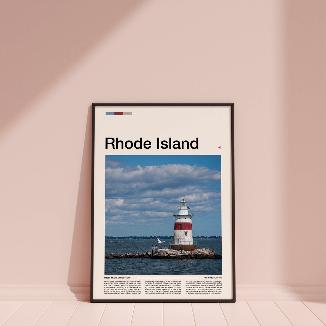 Rhode Island Red and White Lighthouse Harbor Blue Sky Coastal Poster - Image 4