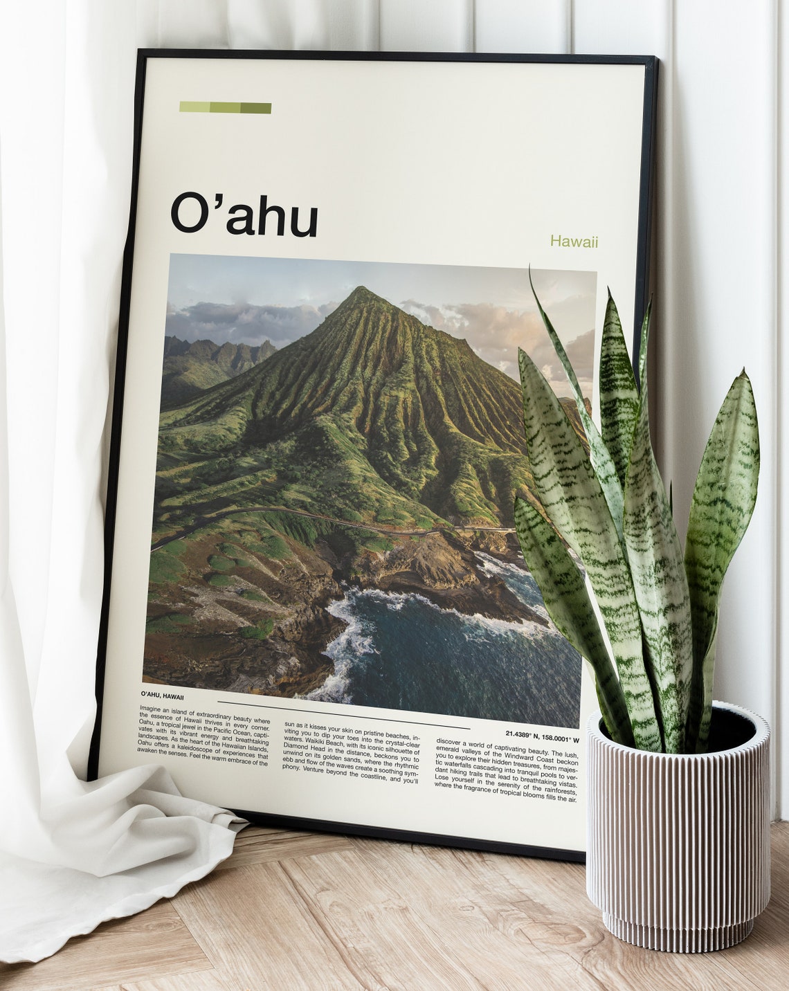 Oahu Hawaii Green Mountain Coast Aerial Ocean View Travel Poster - Image 4