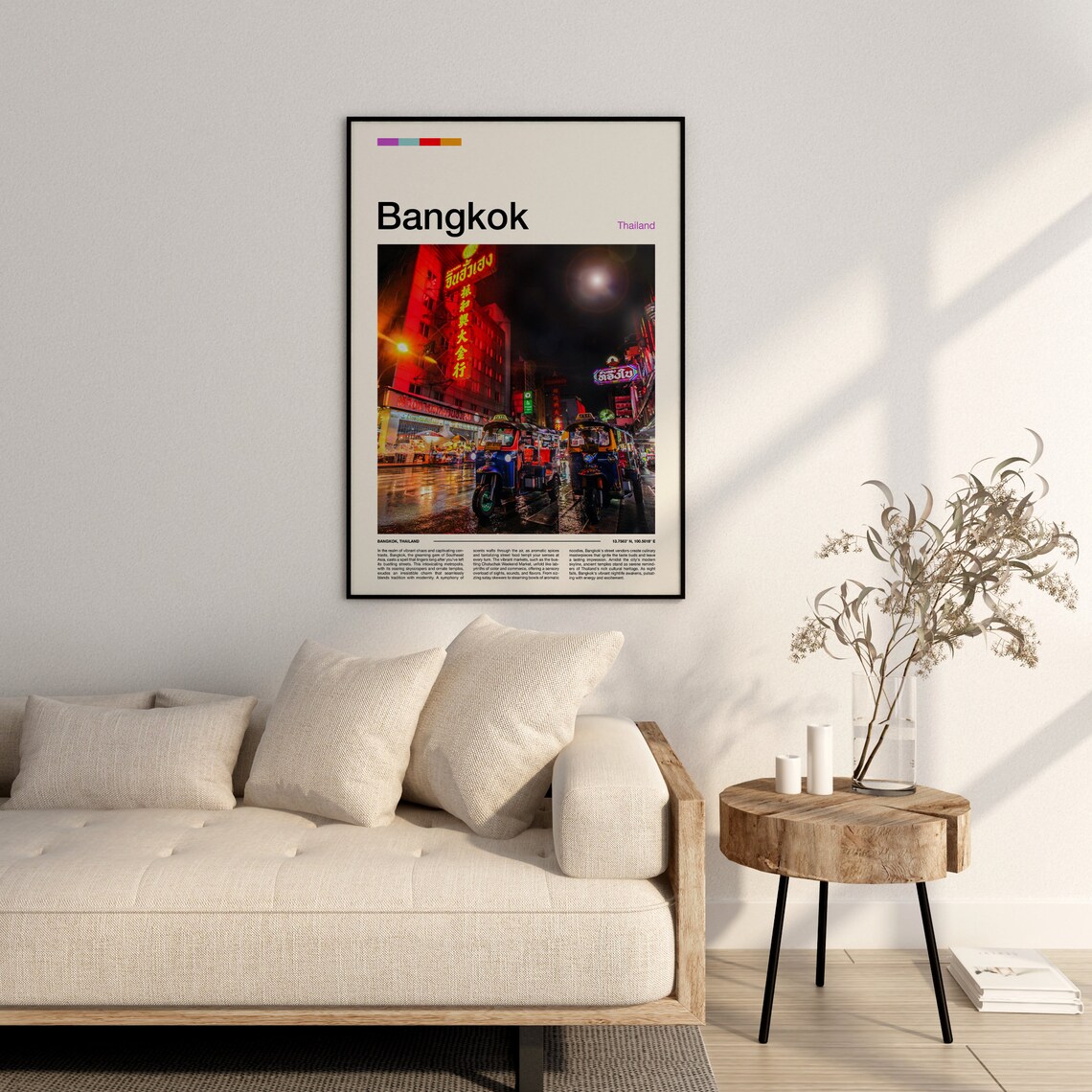 Bangkok Thailand Tuk Tuk Night Street Neon Lights Photography Poster - Image 3