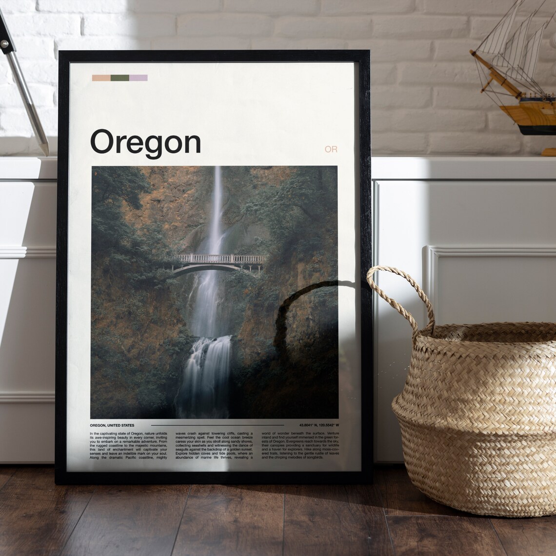 Oregon Multnomah Falls and Bridge Waterfall Nature Photography Poster - Image 5