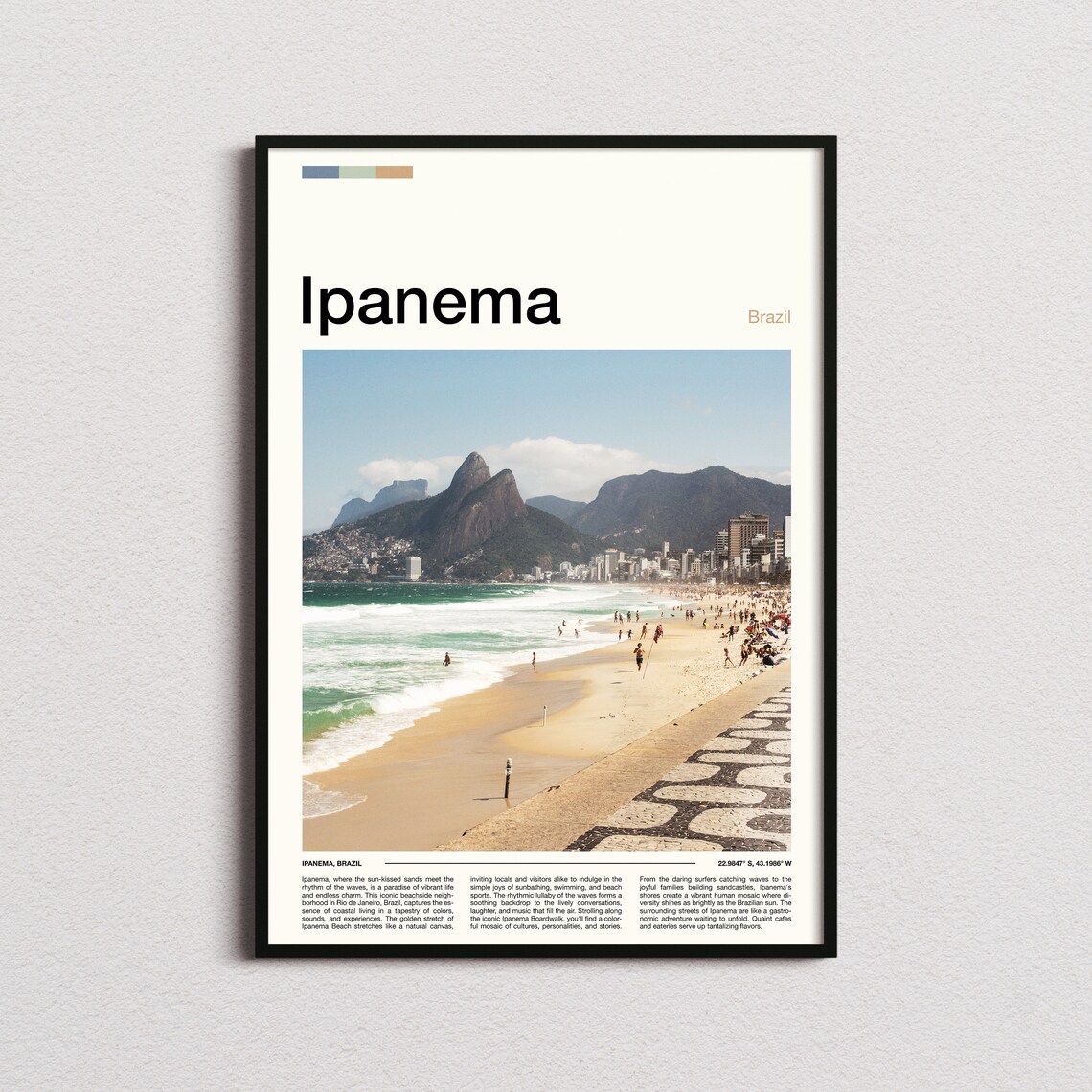 Ipanema Beach Brazil Rio Surf Dois Irmaos Mountain Photo Poster