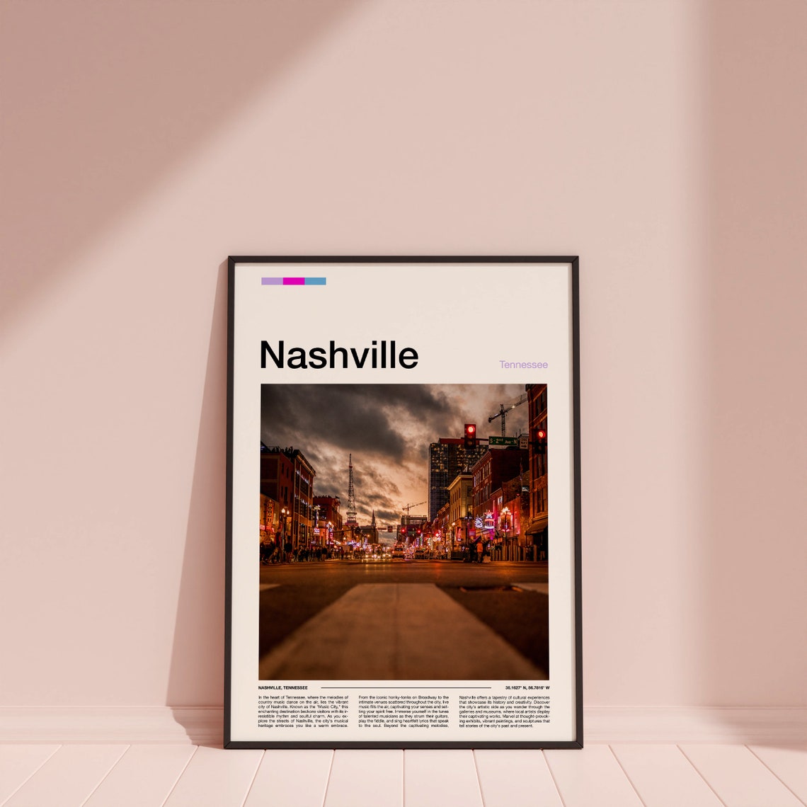 Nashville Tennessee Broadway Neon Lights Night Street Scene Poster - Image 4