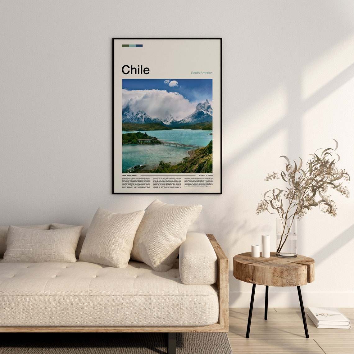 Chile Patagonia Snow Capped Peaks Turquoise Lake Travel Poster - Image 2