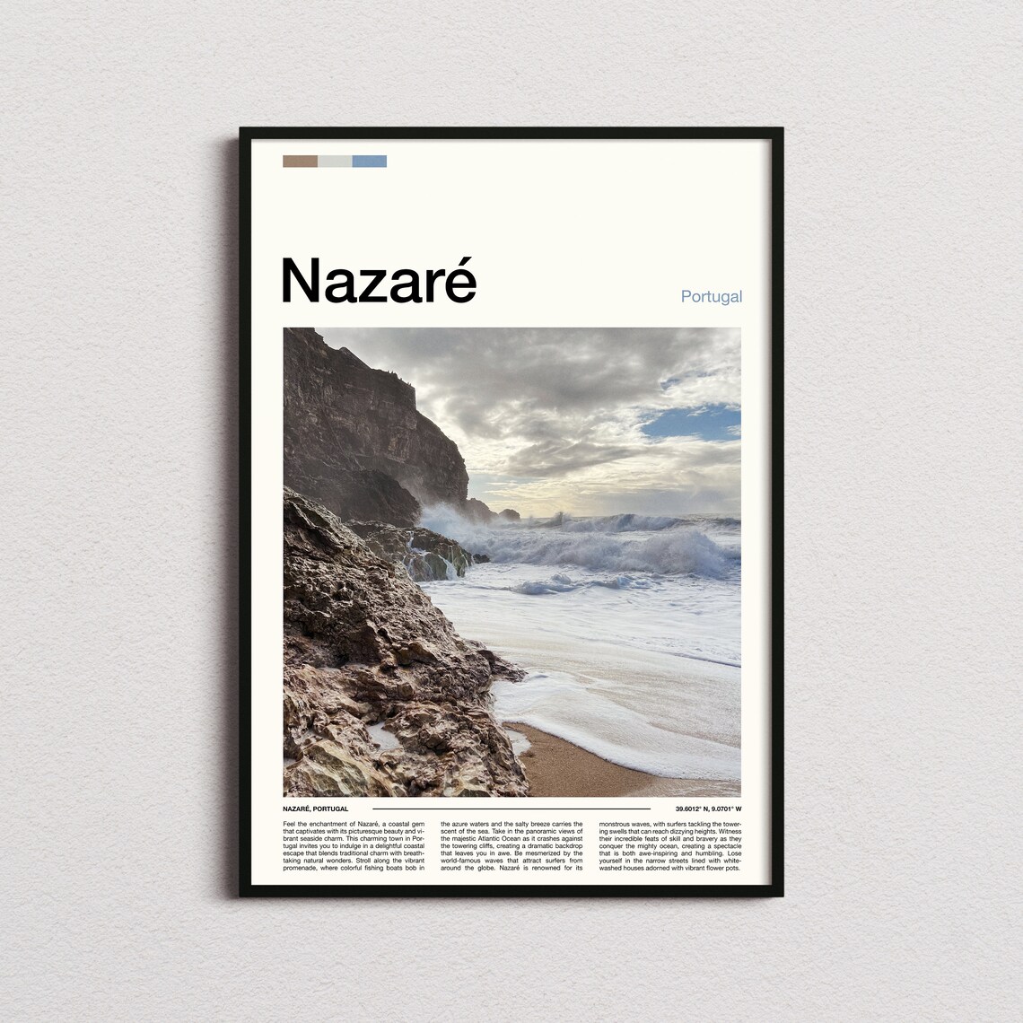 Nazare Portugal Giant Wave Crashing Cliffs Surf Photography Poster