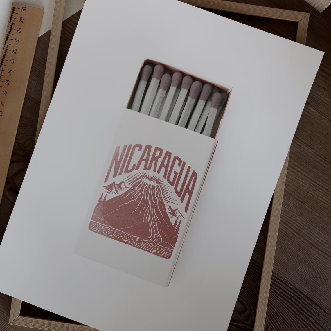 Nicaragua Volcano Matchbox Style Art in Red Line Illustration Poster - Image 2