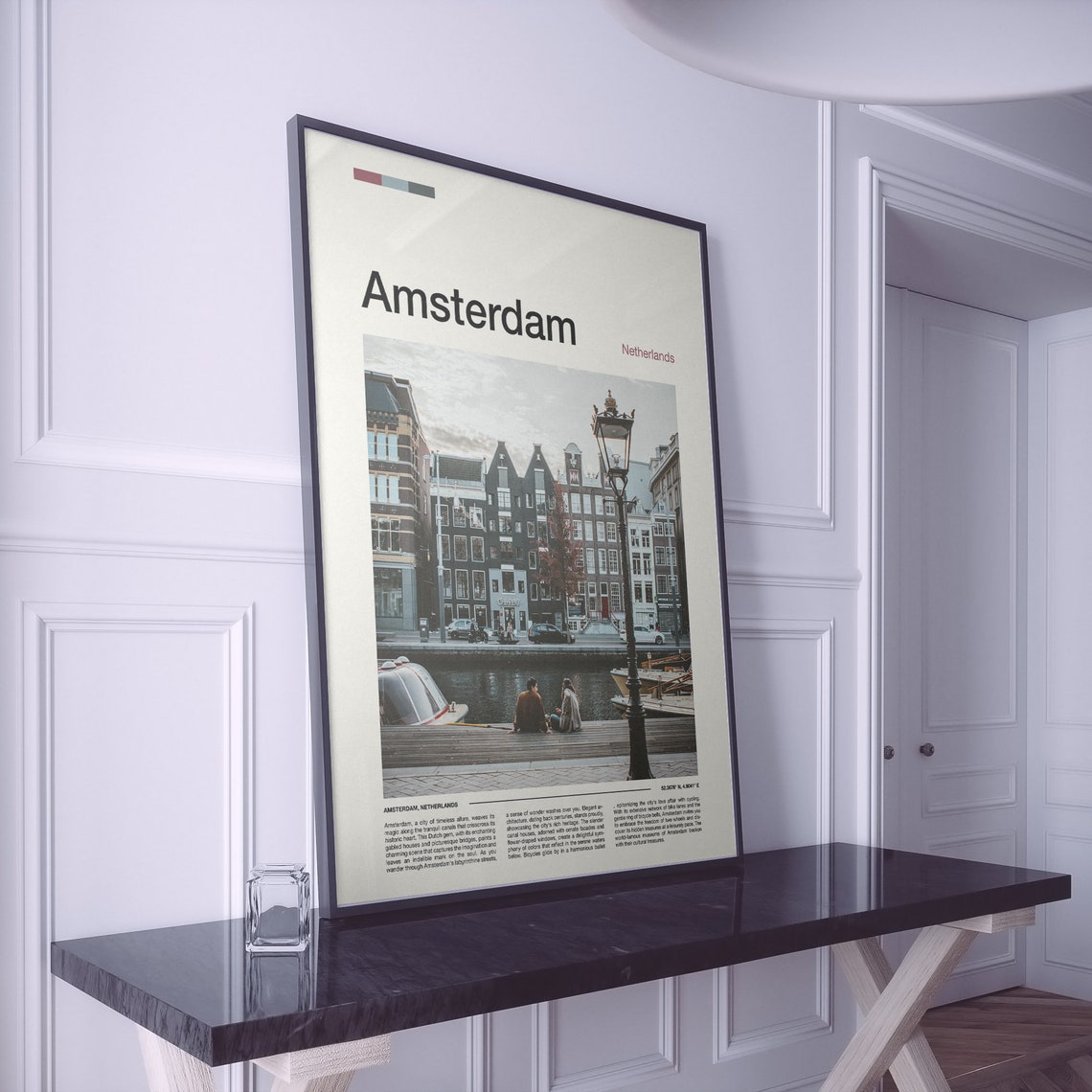 Amsterdam Netherlands Canal and Historic Gabled Houses Travel Poster - Image 2
