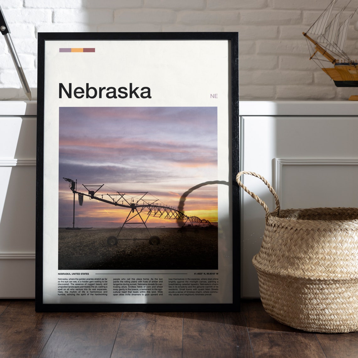 Nebraska Center Pivot Irrigation Sunset Prairie Farm Art Poster - Image 5