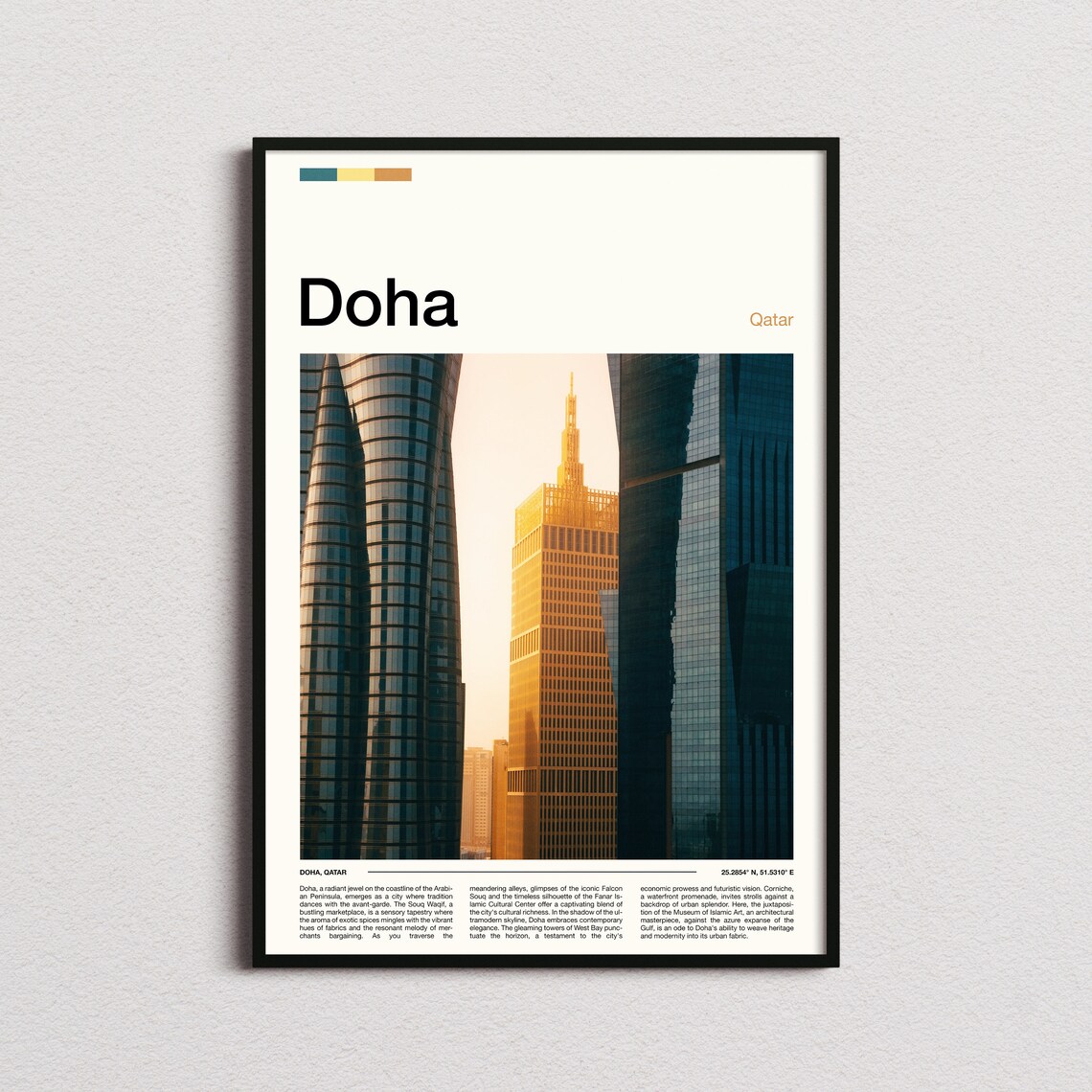 Doha Qatar Modern Glass Skyscrapers At Golden Hour Skyline Poster