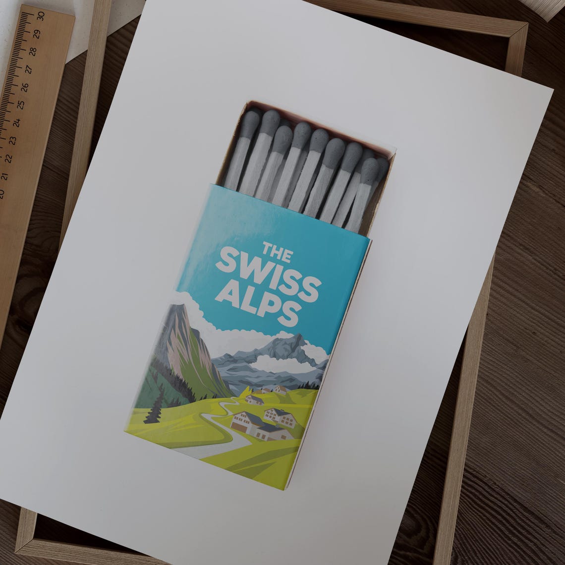 The Swiss Alps Matchbox Style Art with Mountain Village Scene Poster - Image 2
