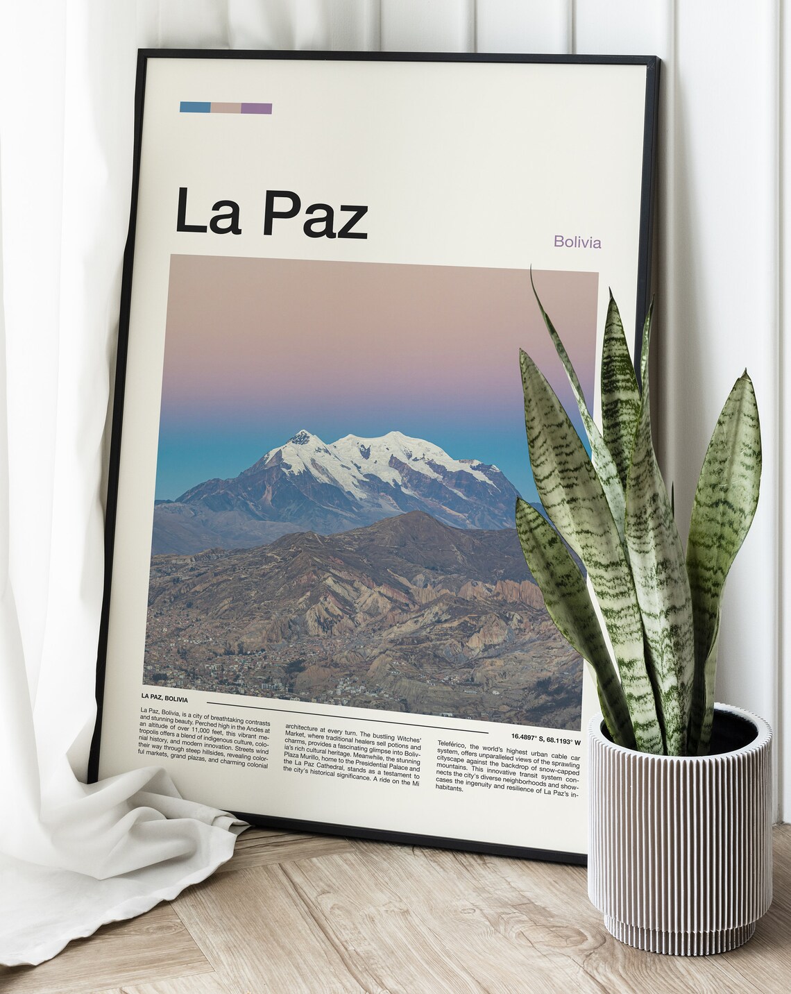La Paz Bolivia Illimani Snow Peak Andes Cityscape Mountain Poster - Image 2