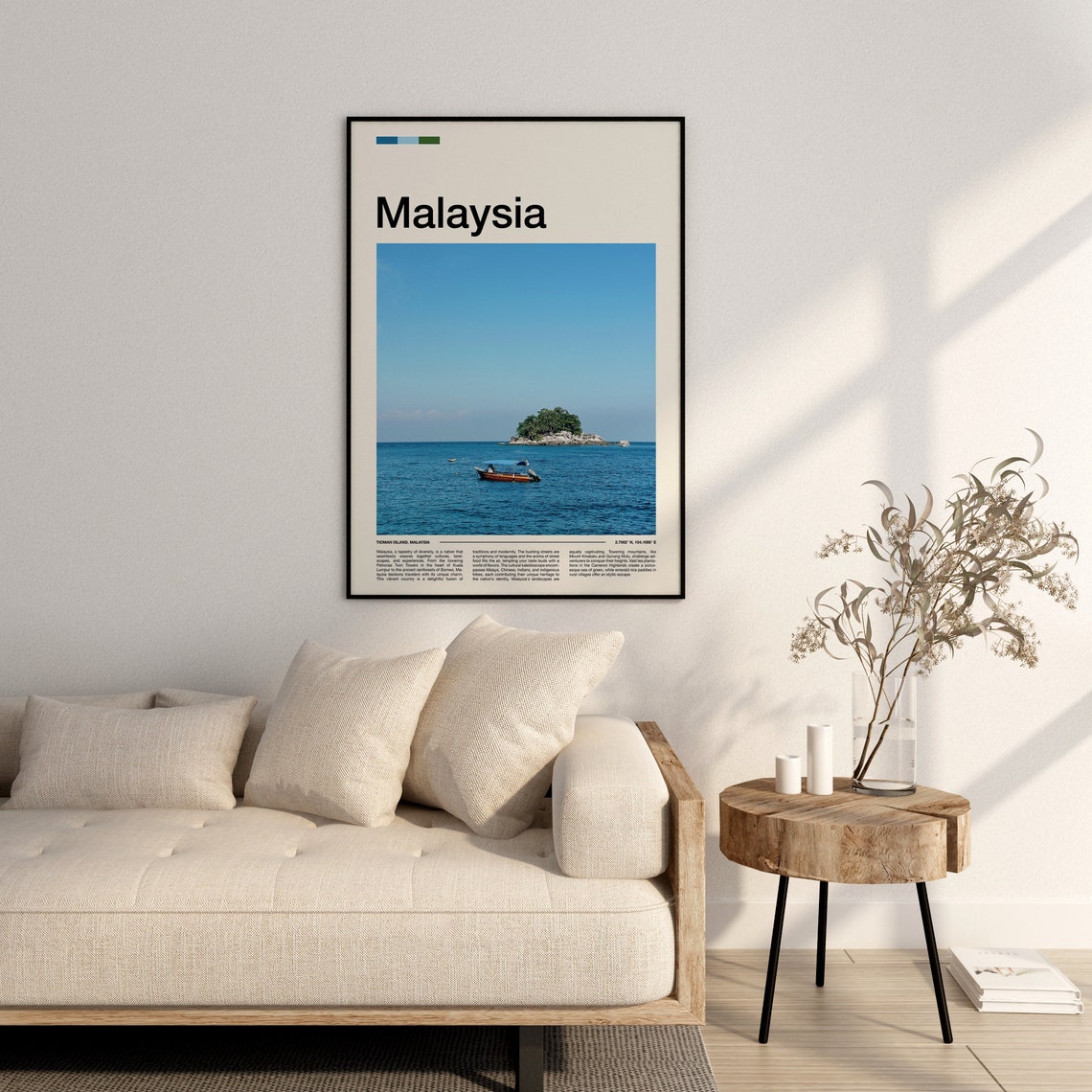 Malaysia Tioman Island Boat Rocky Islet Clear Blue Sea Poster - Image 3