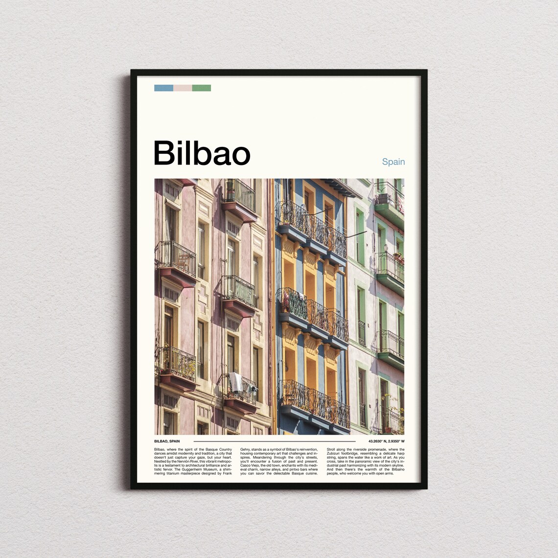 Bilbao Spain Colorful Old Town Balconies Facades Travel Poster