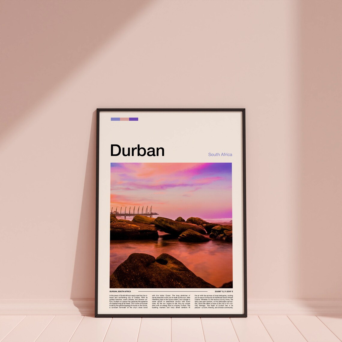 Durban South Africa Pier Sunset Rocky Shore Pink Ocean Poster - Image 4
