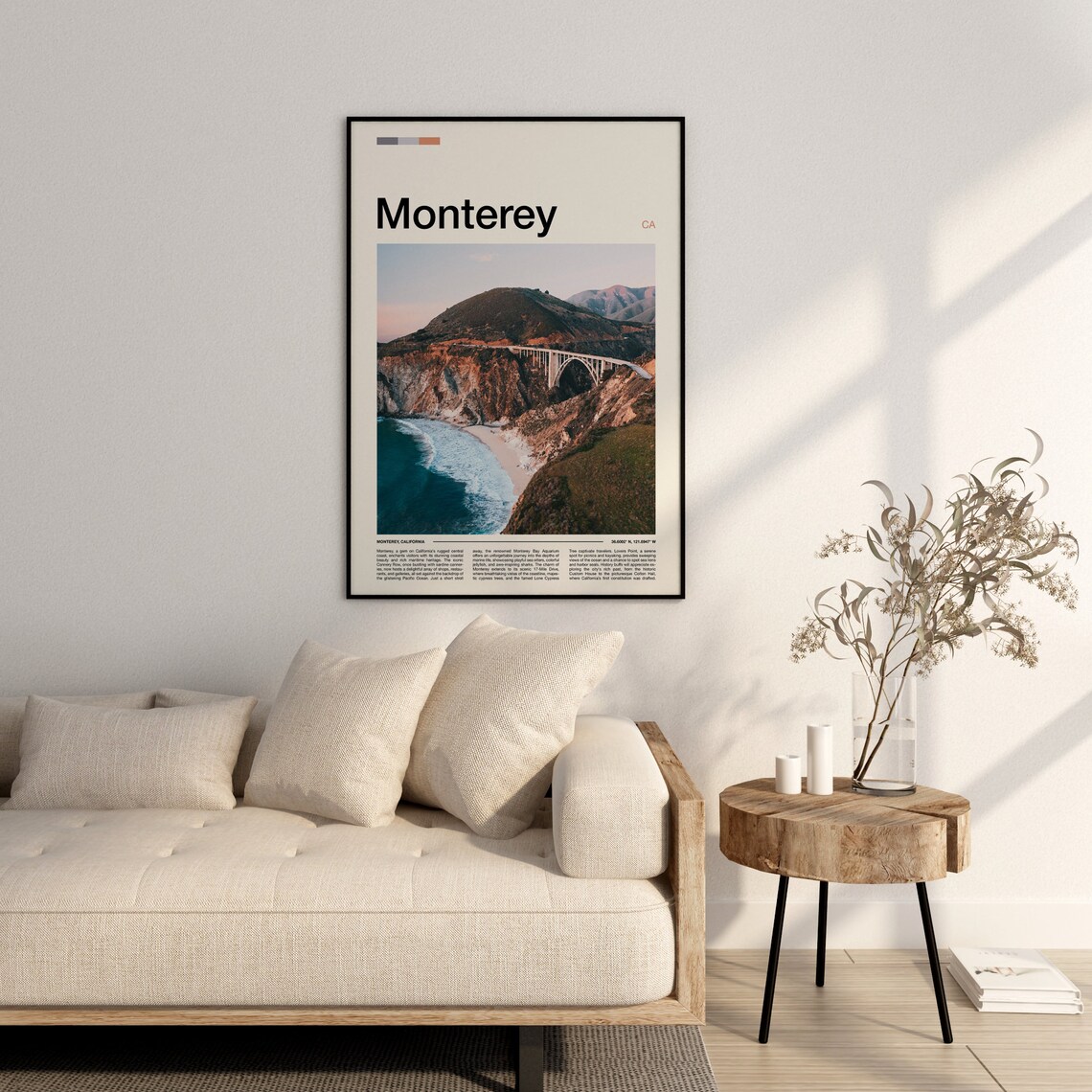Monterey California Bixby Bridge Cove Aerial Ocean View Travel Poster - Image 3