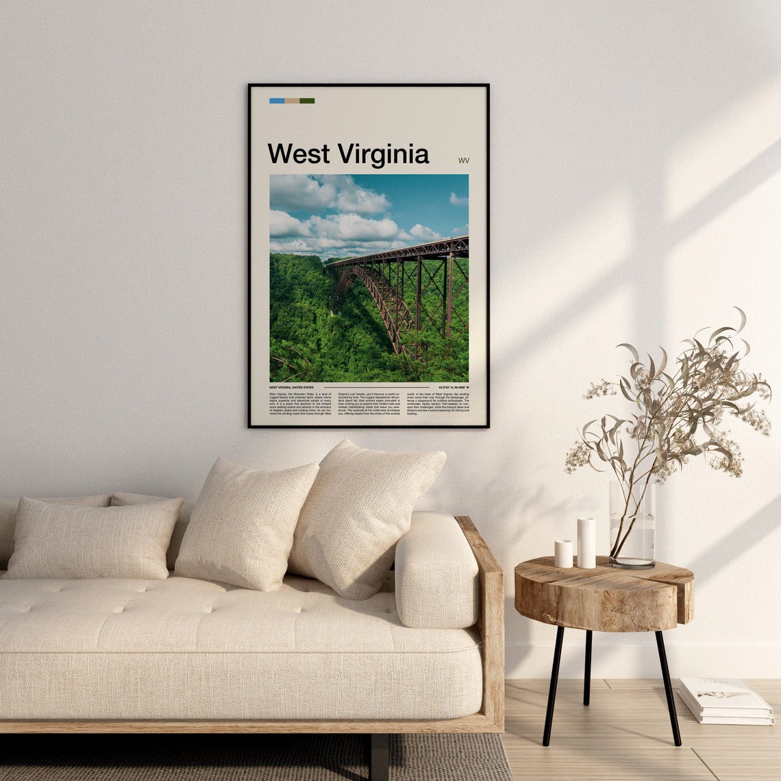 West Virginia Steel Arch Bridge Green Forest Gorge Travel Poster - Image 3