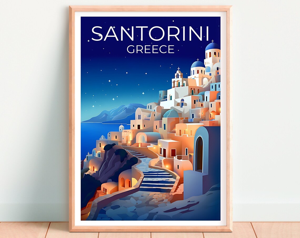 Santorini Greece Travel Poster, Greek Island Print - Image 4