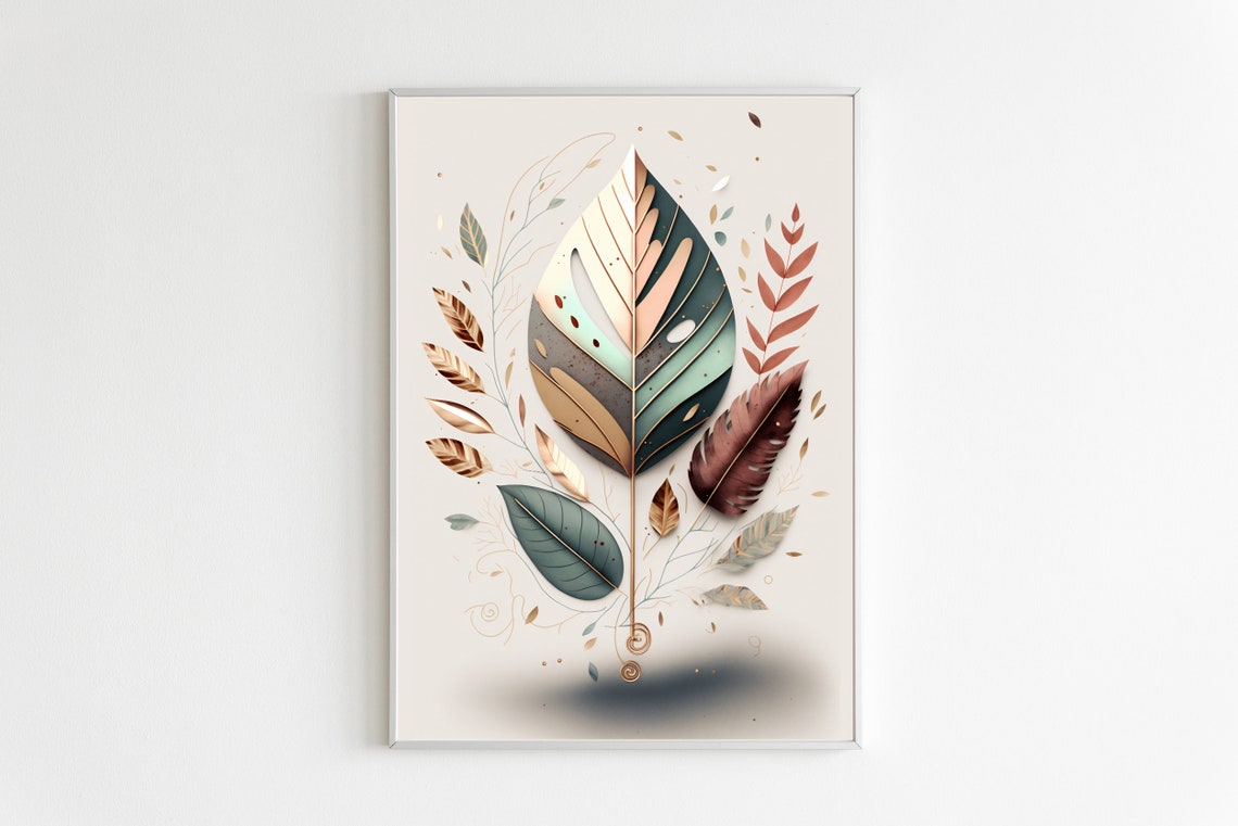 Metallic Feather Art Deco Central Plume Neutral Glam Art Poster