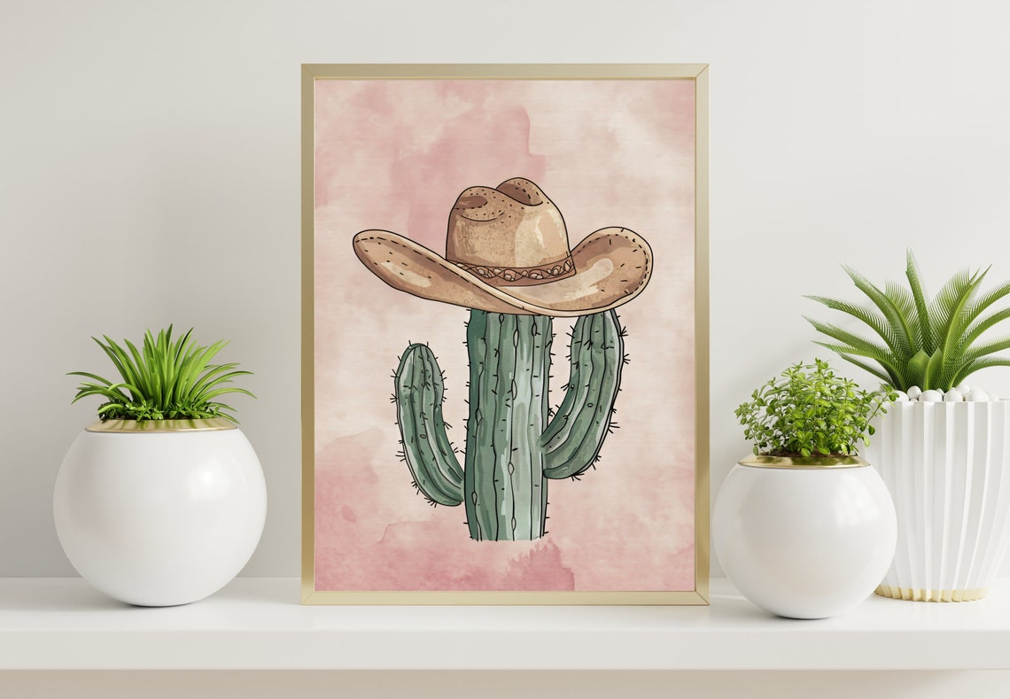 Cactus Wearing Cowboy Hat Pink Western Boho Desert Decor Poster - Image 3