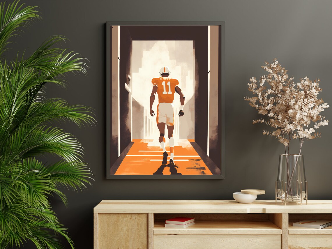 Number 11 Football Player Tunnel Walk Orange Jersey Sports Poster - Image 4
