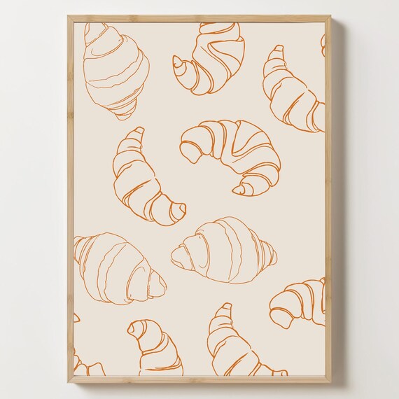Croissant Poster French Bakery Art Parisian Kitchen Decor Cafe Wall Print Modern Patisserie Illustration