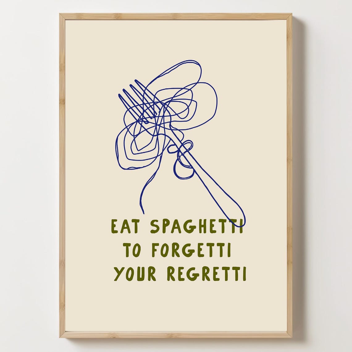Spaghetti Poster Italian Food Print Pasta Wall Art Kitchen Minimalist Illustration Modern