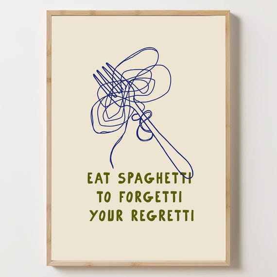 Spaghetti Poster Italian Food Print Pasta Wall Art Kitchen Minimalist Illustration Modern
