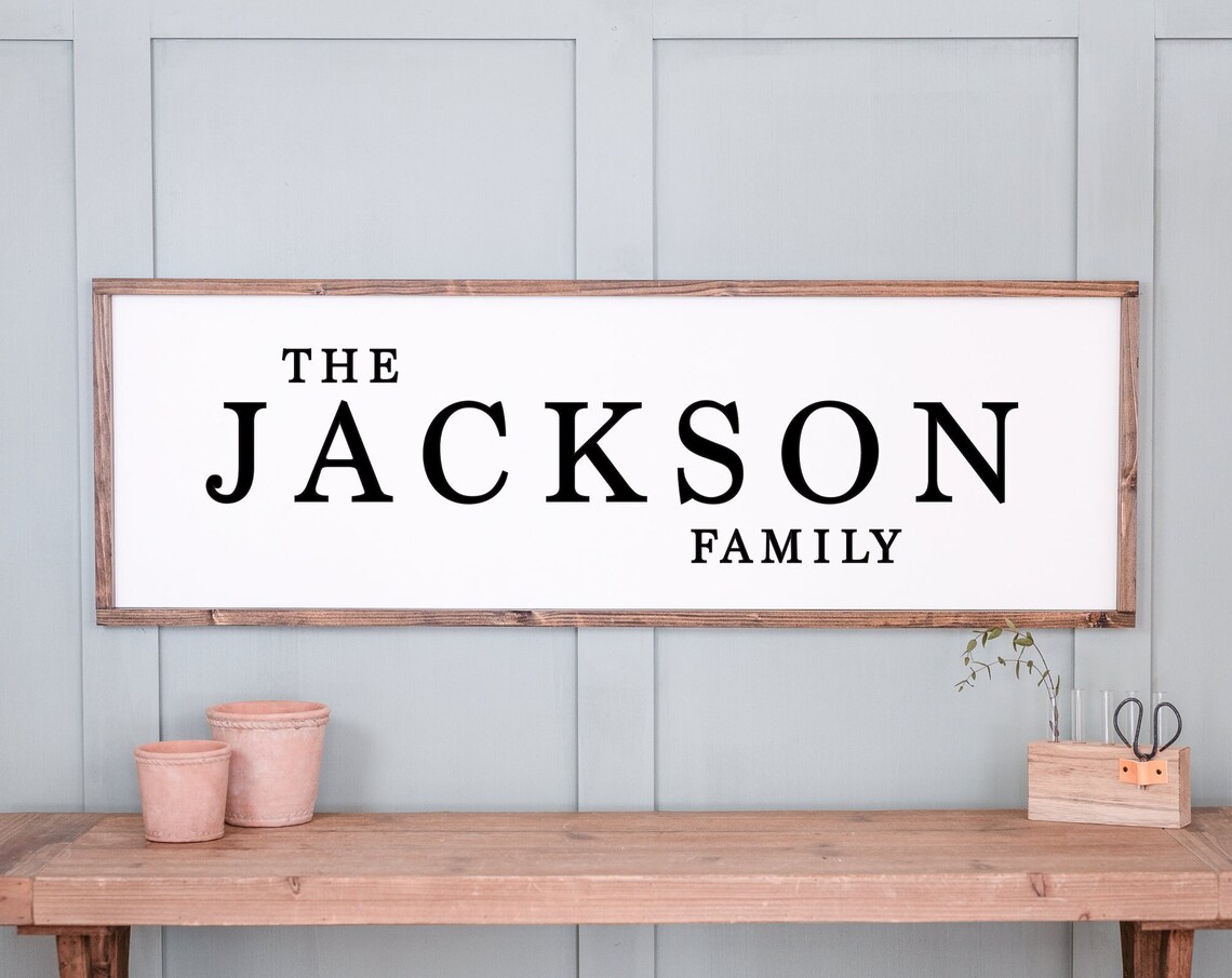 The Jackson Family Serif Name Sign Farmhouse Entryway Wall Poster