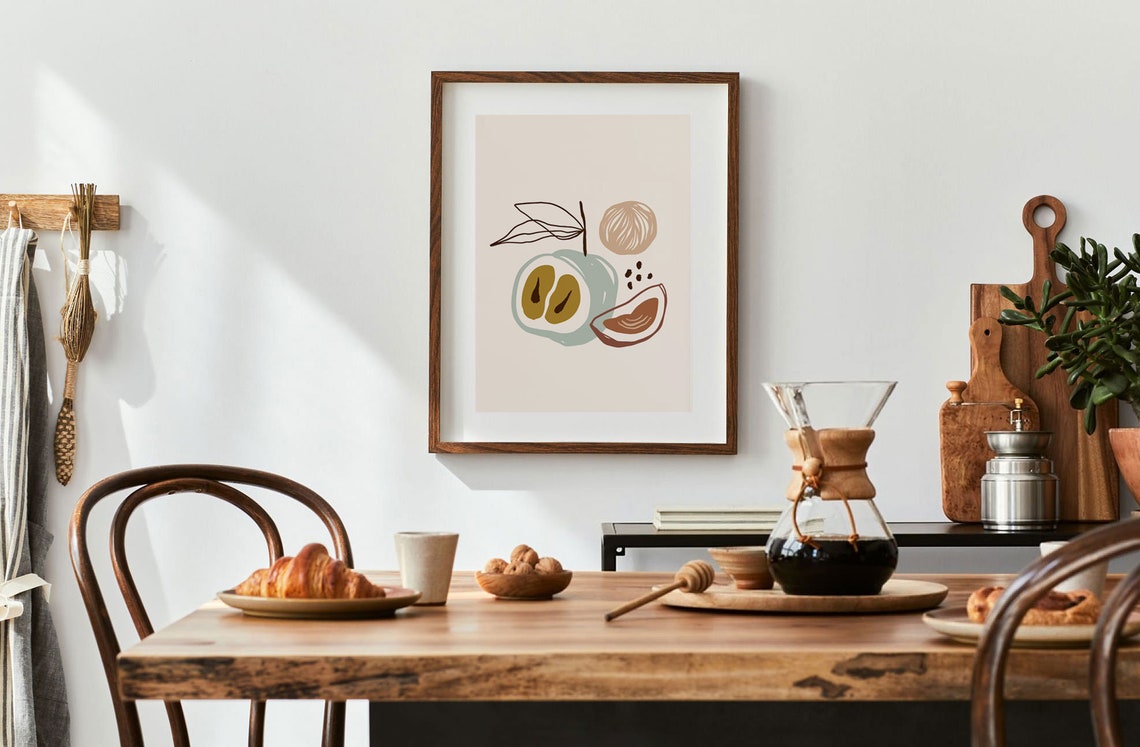 Abstract Fruit Still Life Neutral Boho Modern Kitchen Poster - Image 3