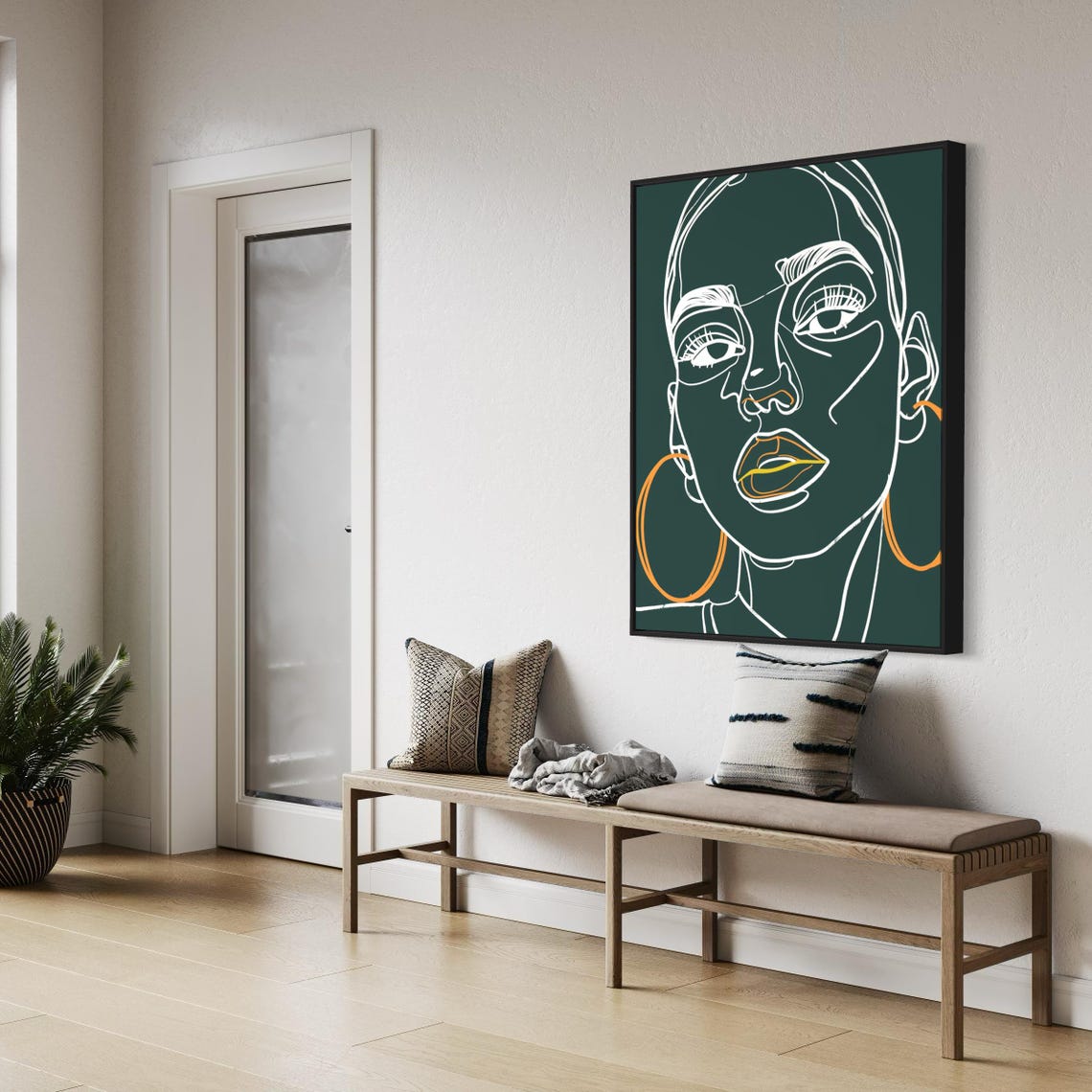 One Line Drawing Black Woman Face With Orange Hoop Earrings Poster - Image 5