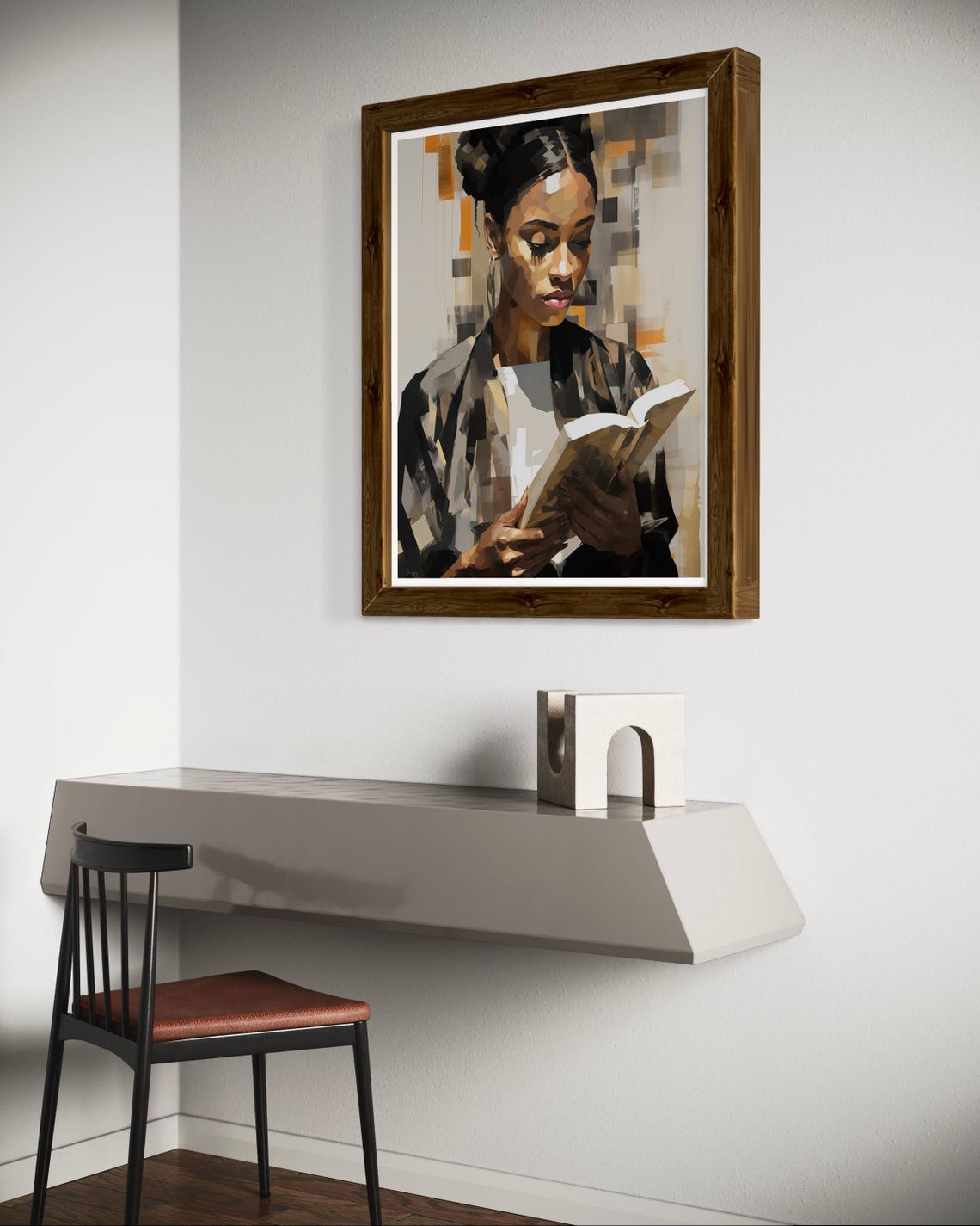 Black Woman Reading Book Muted Tones Painterly Portrait Art Print - Image 3