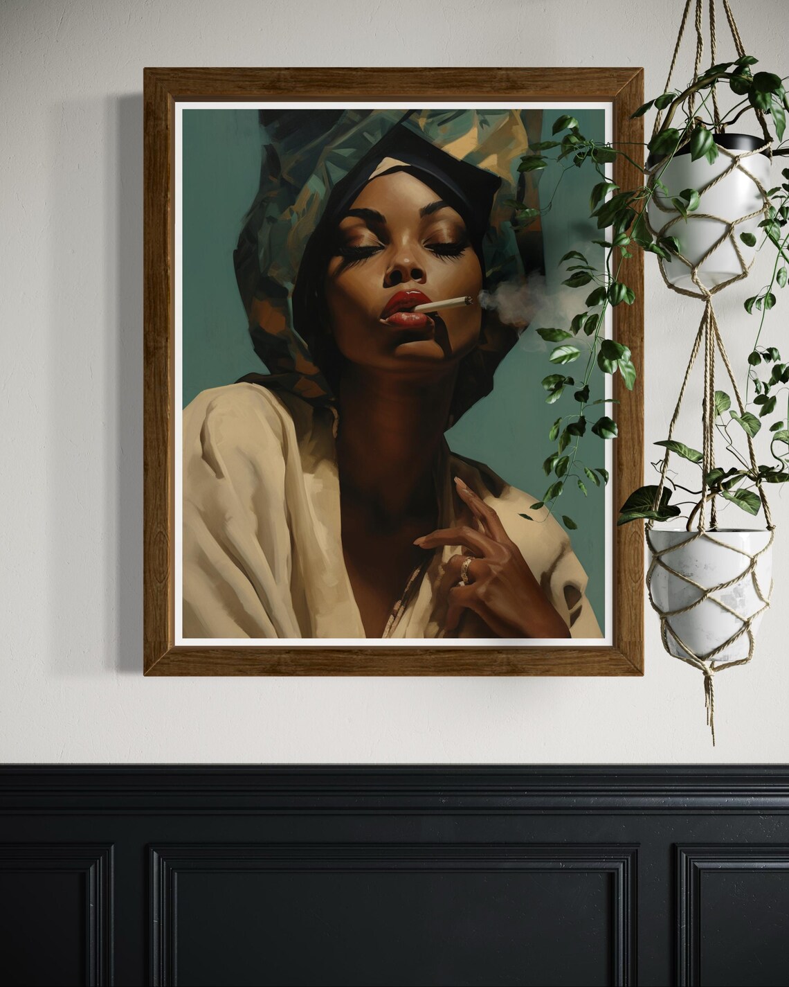 African Woman Smoking In Headwrap Red Lips Bold Portrait Poster - Image 7