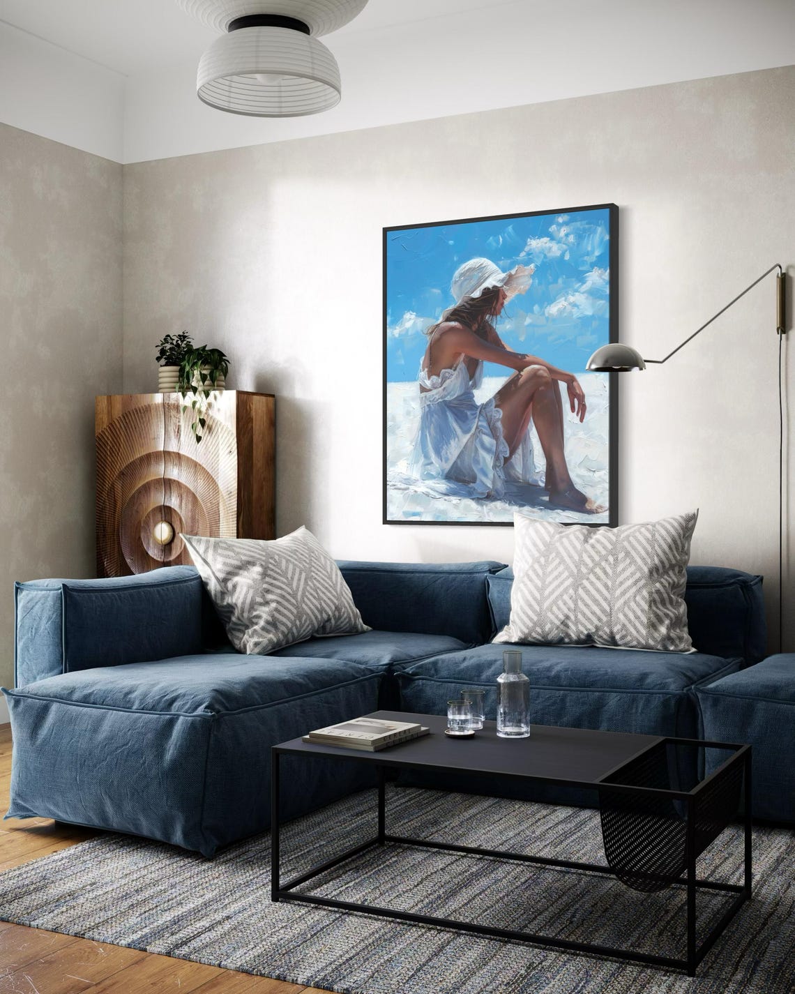 Elegant Woman Beach White Dress Sun Hat Summer Ocean Art Poster - Image 5