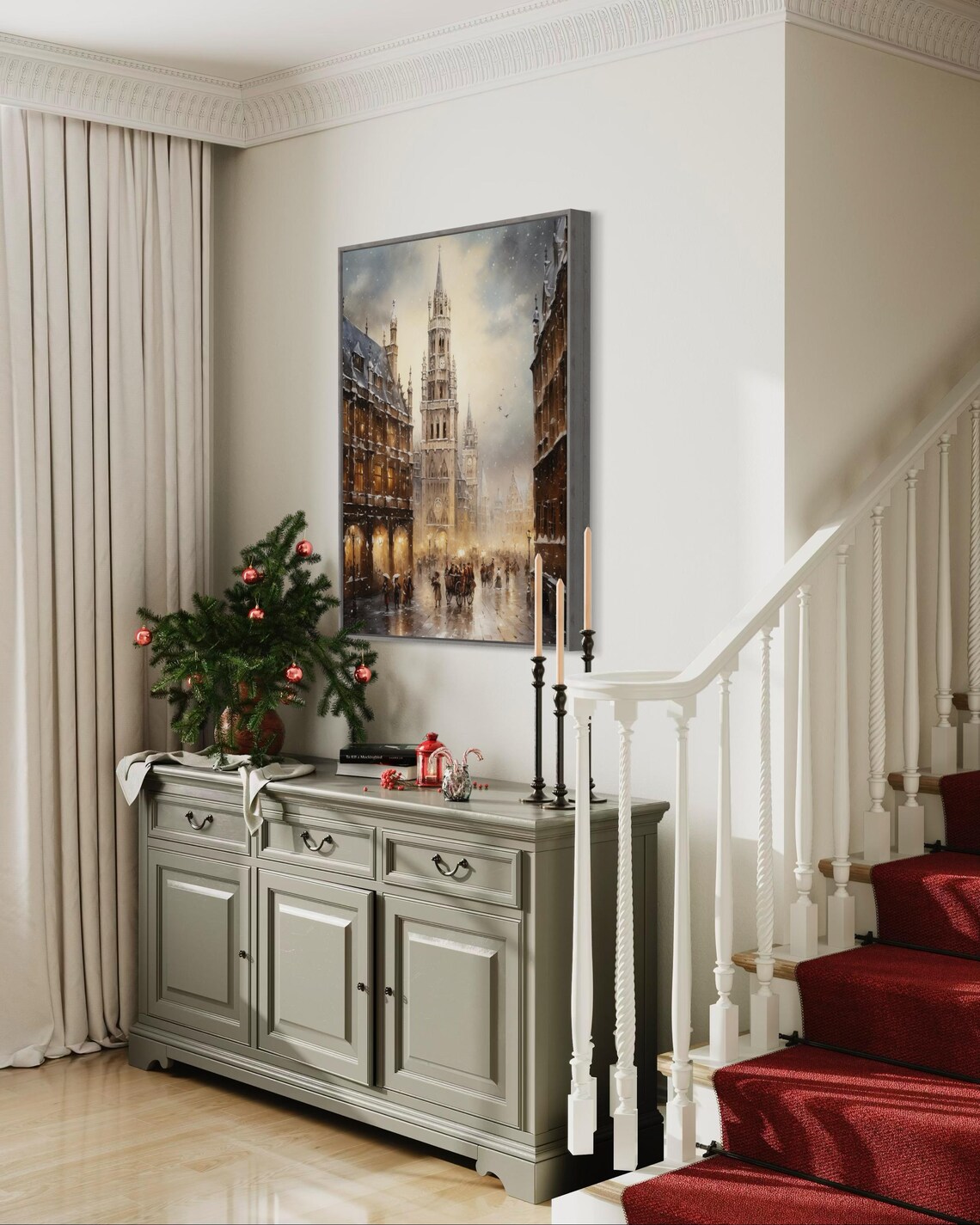 Snowy Old European City Gothic Cathedral Winter Street Scene Poster - Image 7