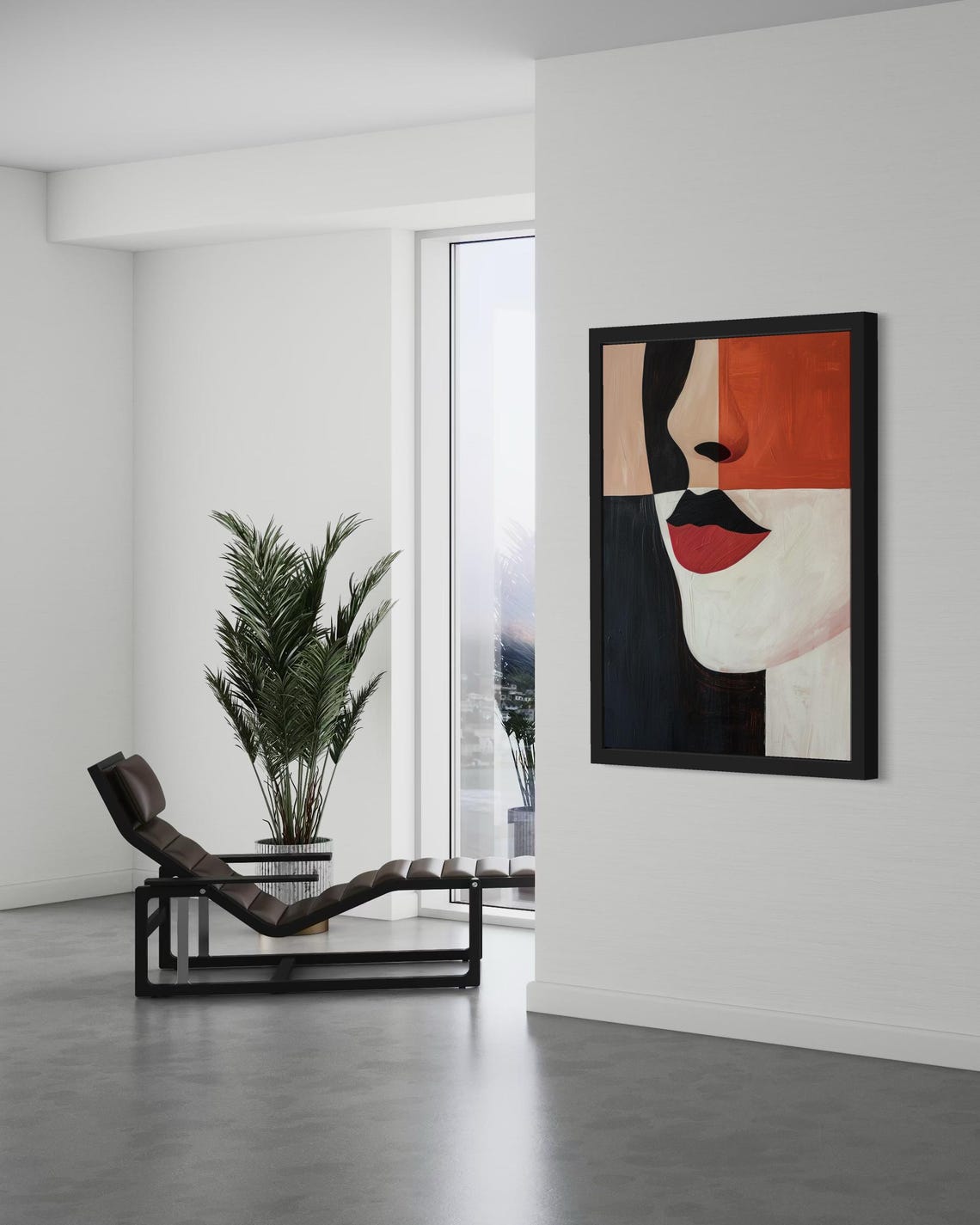Abstract Minimalist Woman Face Red Lips Modern Geometric Poster - Image 7