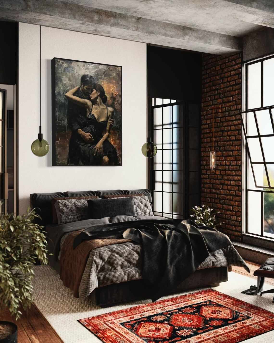 Passionate Couple Embrace Dance Romantic Dark Oil Painting Wall Art - Image 7