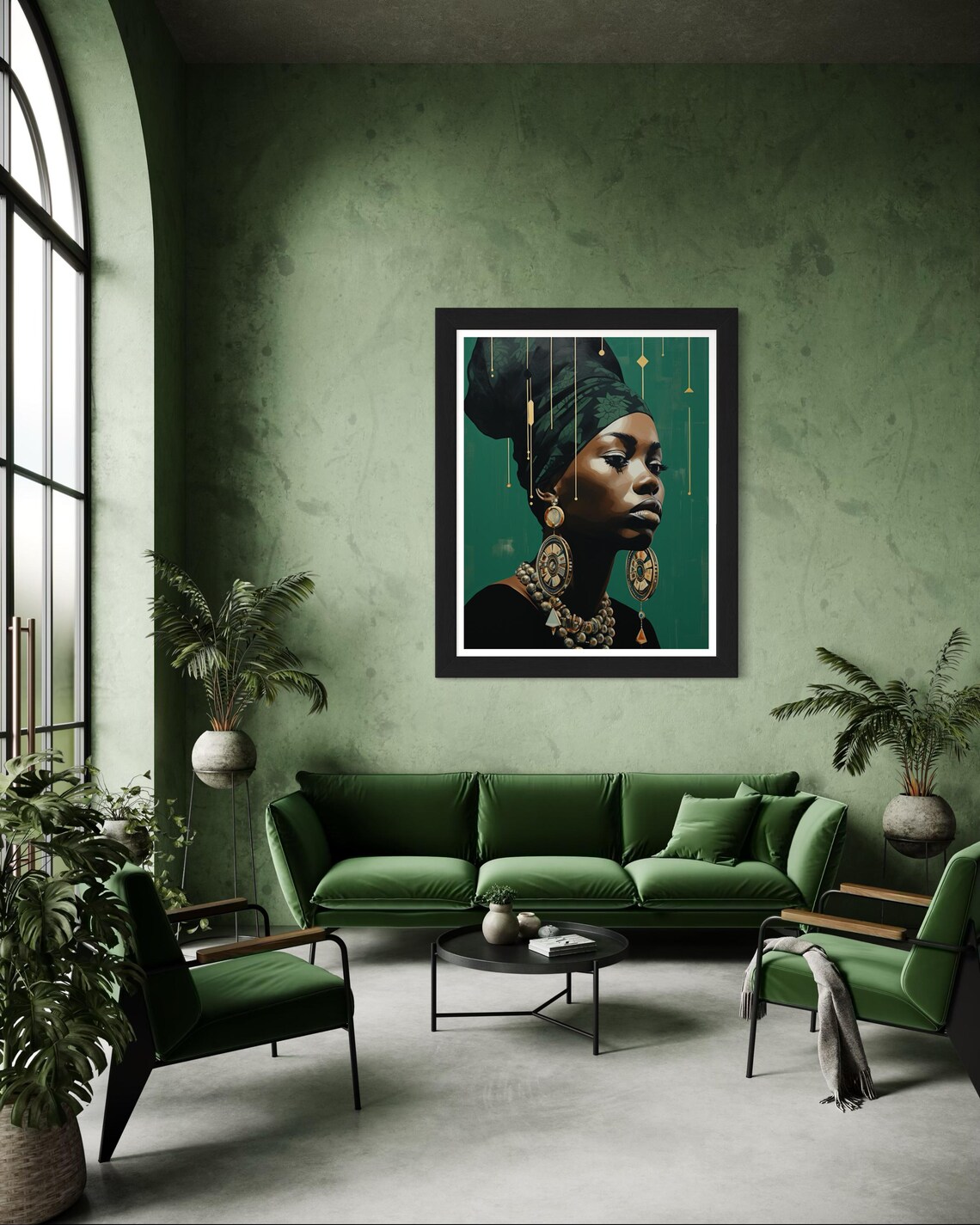 African Woman Emerald Green Headwrap Portrait Gold Jewelry Poster - Image 6