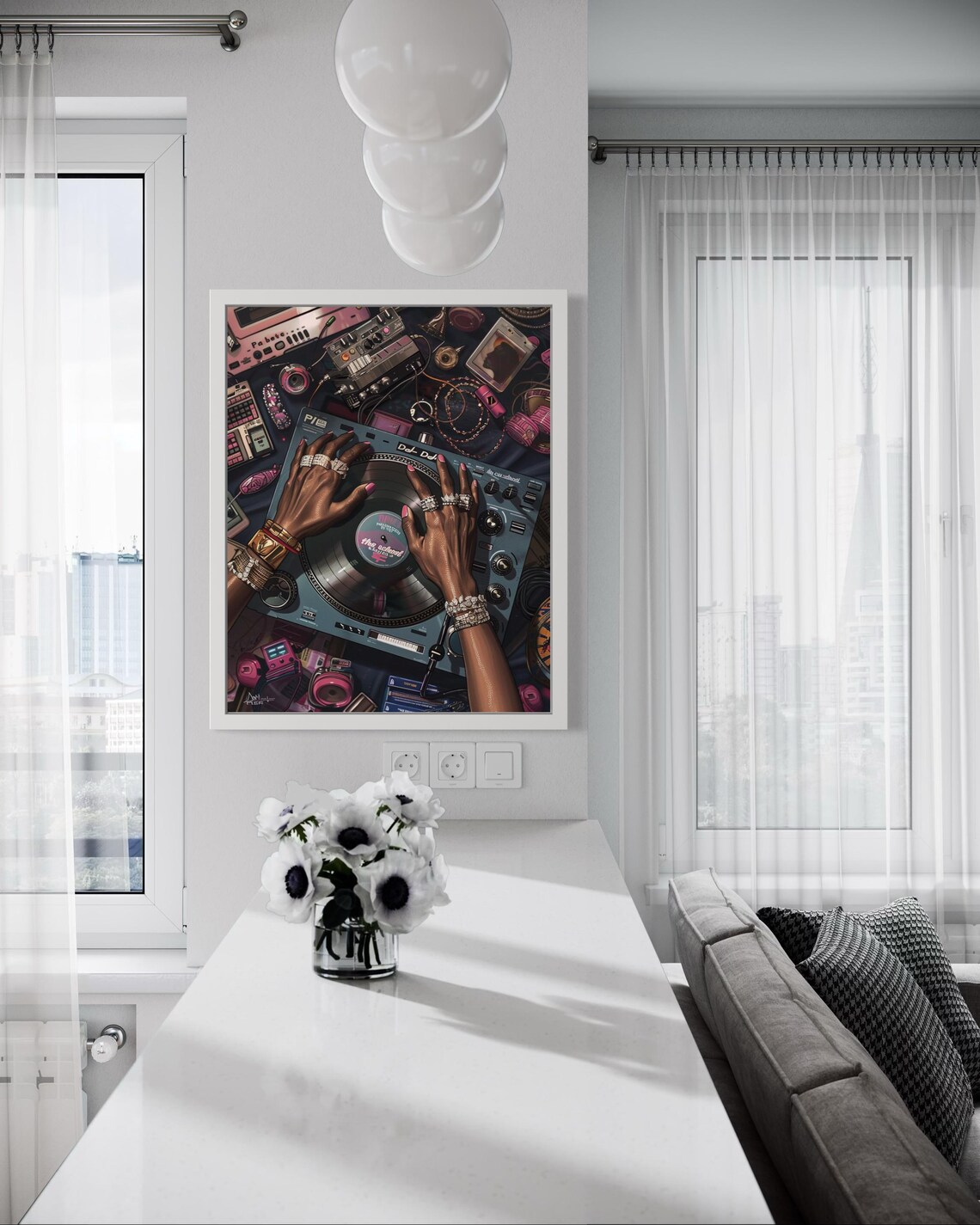 Black Woman DJ Turntable Retro Music Art Print - Image 3