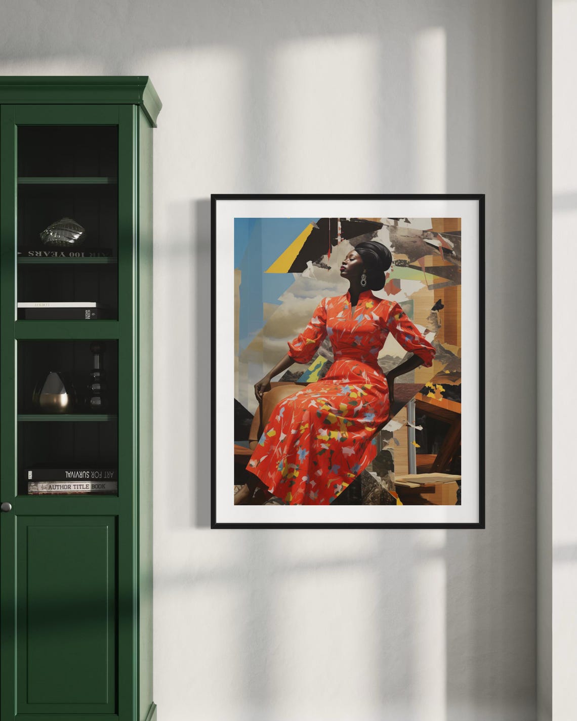 Black Woman Red Floral Dress Bold Collage Afrocentric Art Poster - Image 3