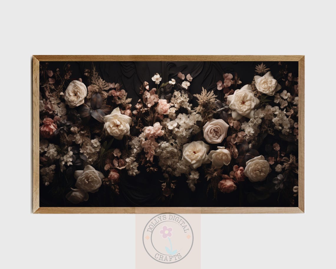 Dark Moody White Roses Botanical Gothic Floral Bouquet Poster