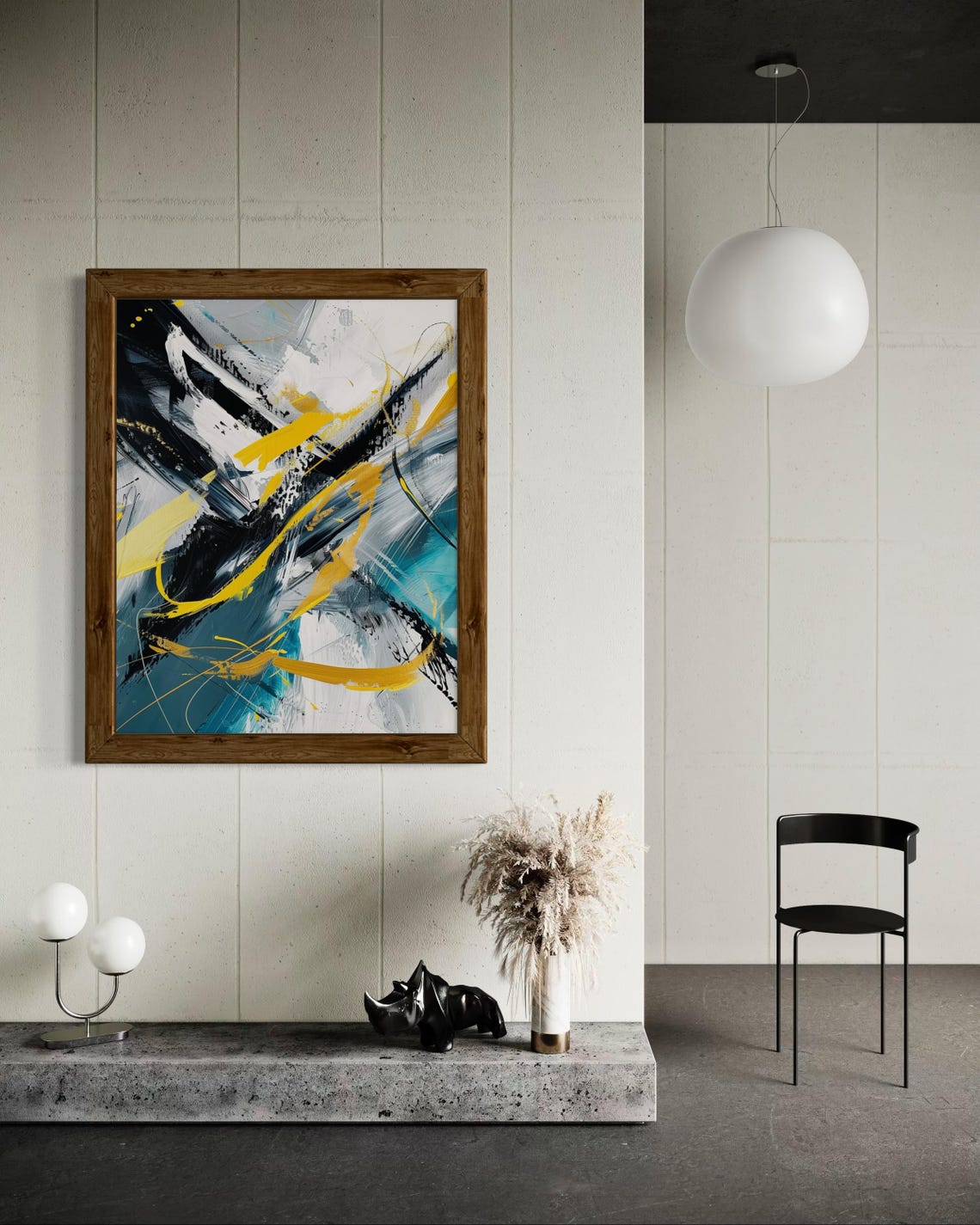 Modern Abstract Painting Yellow Black Teal Bold Brushstroke Poster - Image 7