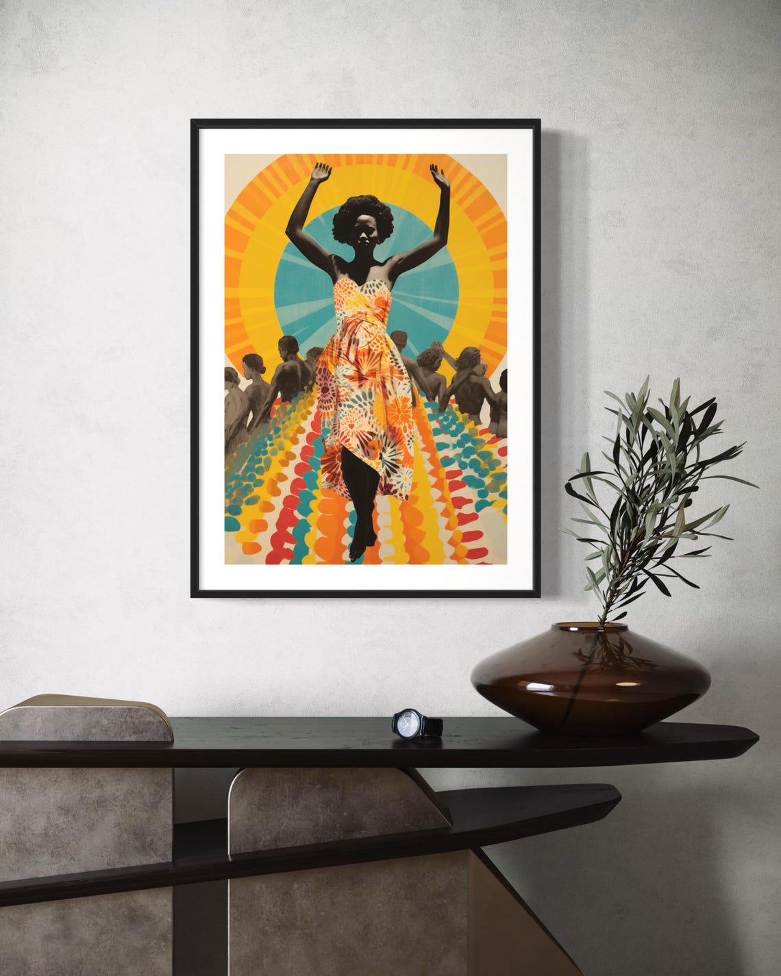 Joyful Black Woman Dancing Sunburst Colorful Dress Afrocentric Poster - Image 6