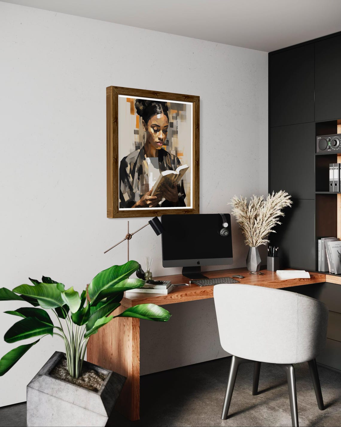 Black Woman Reading Book Muted Tones Painterly Portrait Art Print - Image 4