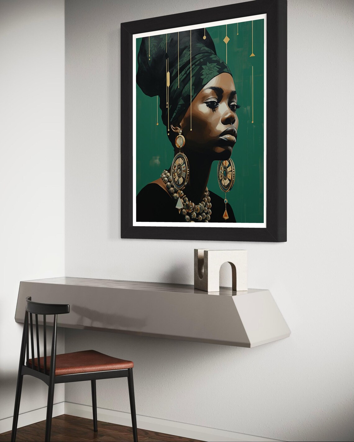 African Woman Emerald Green Headwrap Portrait Gold Jewelry Poster - Image 3