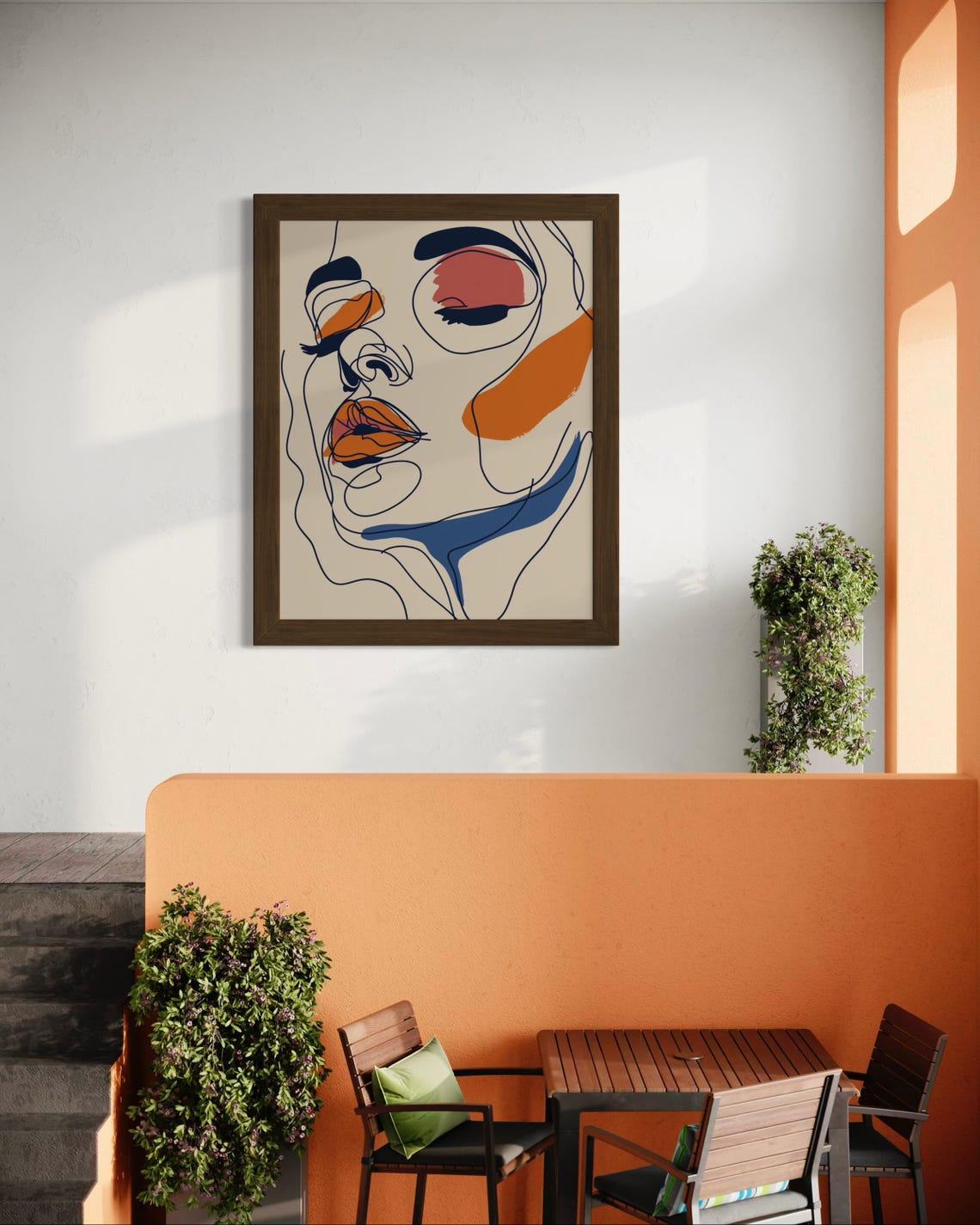 Abstract Line Art Woman Face With Color Brush Strokes Art Print - Image 3