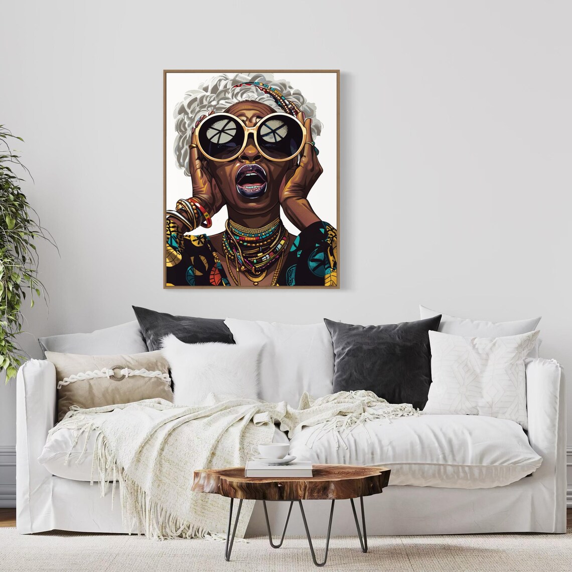 Bold Black Woman With White Hair and Oversized Round Sunglasses Poster - Image 4