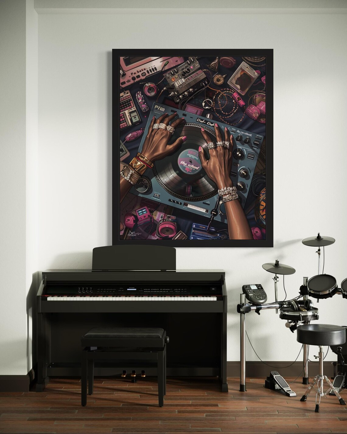 Black Woman DJ Turntable Retro Music Art Print - Image 7