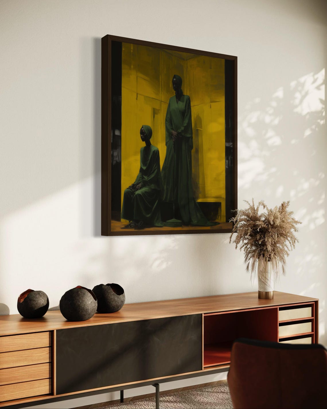Two Black Women Green Robes Golden Room Painterly Calm Poster - Image 6