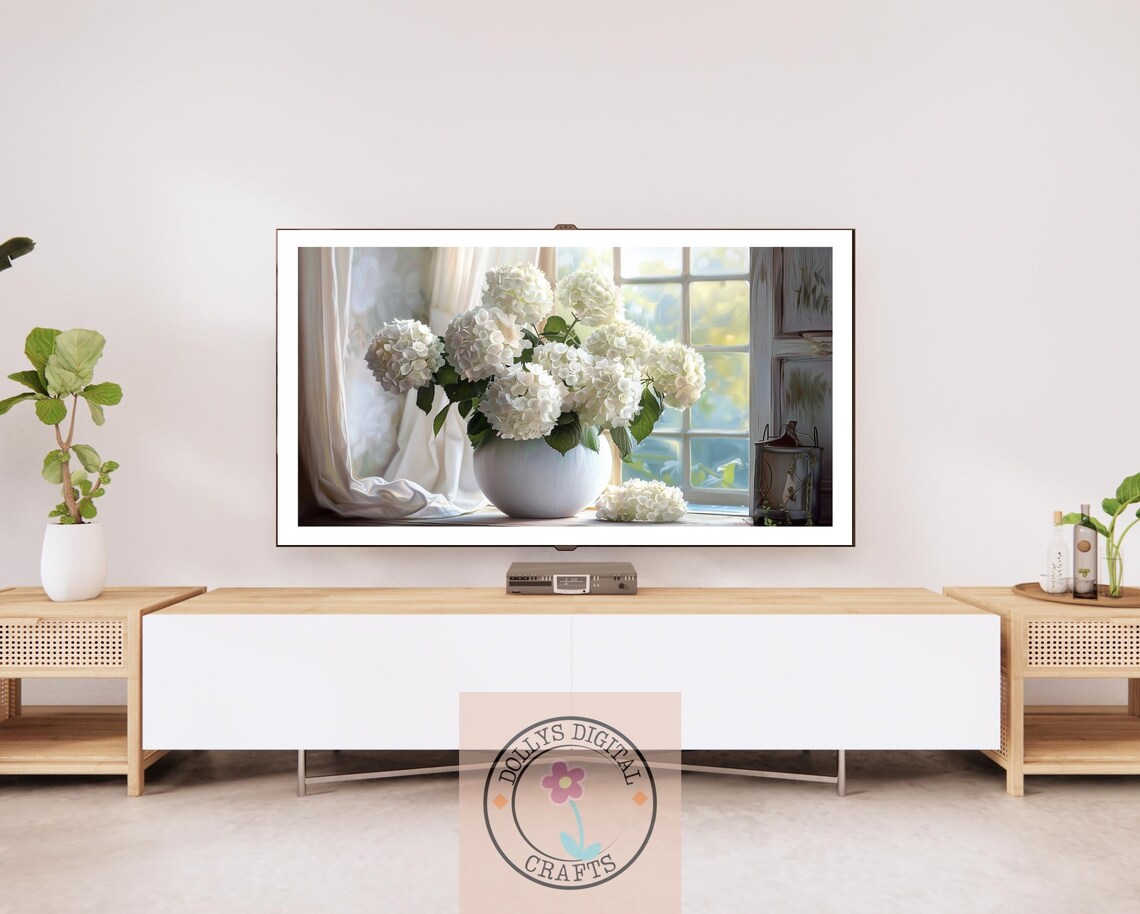 White Hydrangeas, Elegant Floral Artwork - Image 2