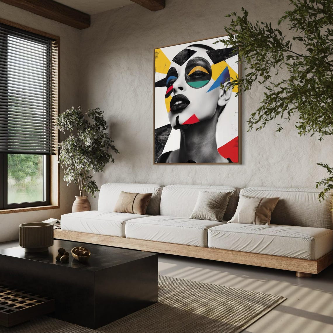 Geometric Abstract Woman Face Black White and Bold Colors Poster - Image 7