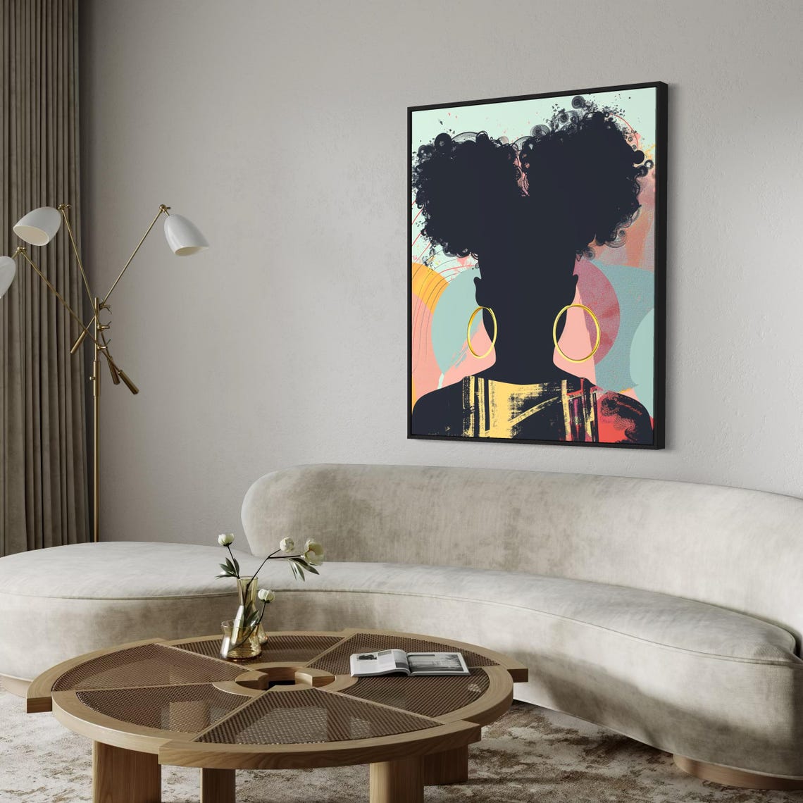 Afro Puffs Silhouette Gold Hoops Abstract Pastel Modern Poster - Image 6